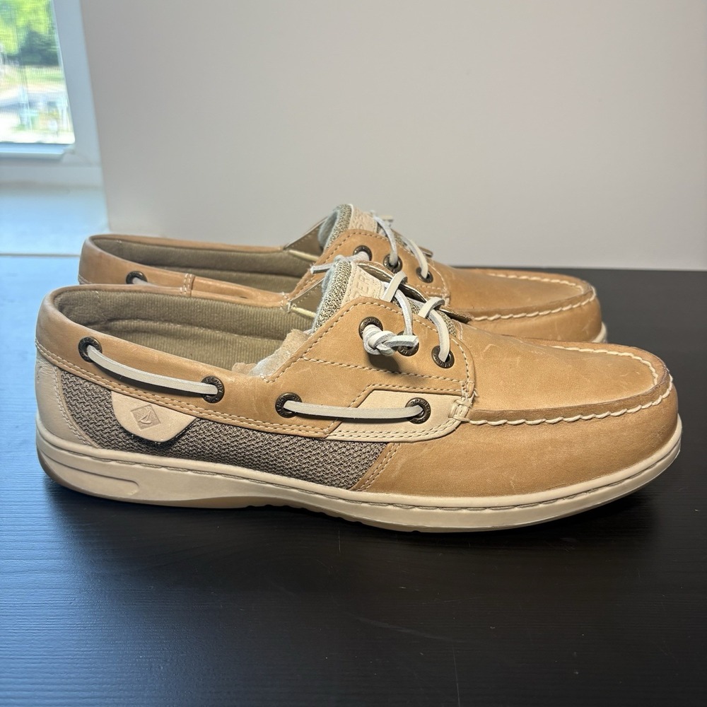 Sperry Woman's Beige Boat Shoes Memory Foam Leather Lace Up Size 9.5 - Picture 2 of 5